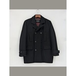 Guess Black Wool Blend Pea Coat XL Double Breasted Quilted Lined Classic